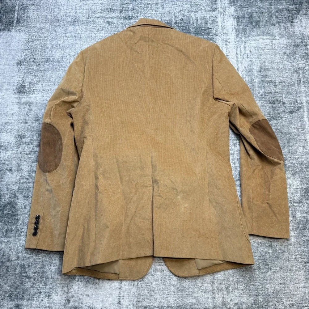Lands End Blazer Mens 42 Tan Brown Corduroy Sport Coat Jacket Elbow Patches Ivy